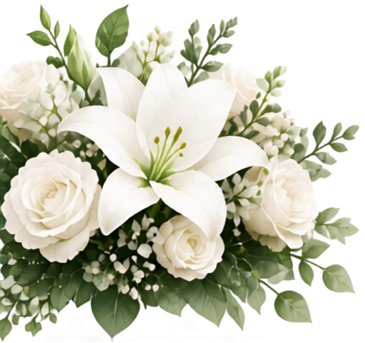 Ivory silk lily and rose funeral tribute arrangement