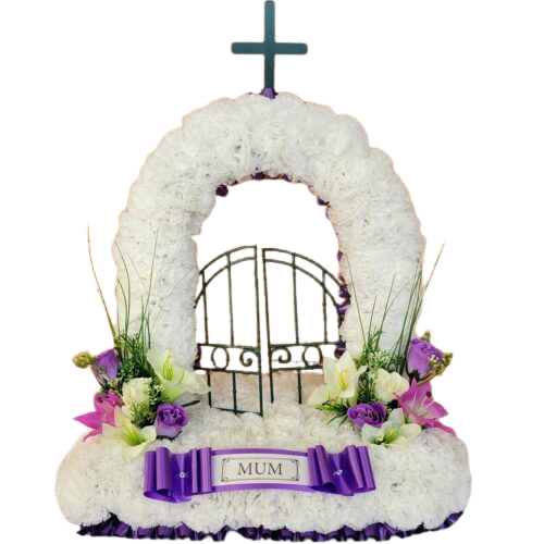 Gates of Heaven silk funeral tribute in lilac