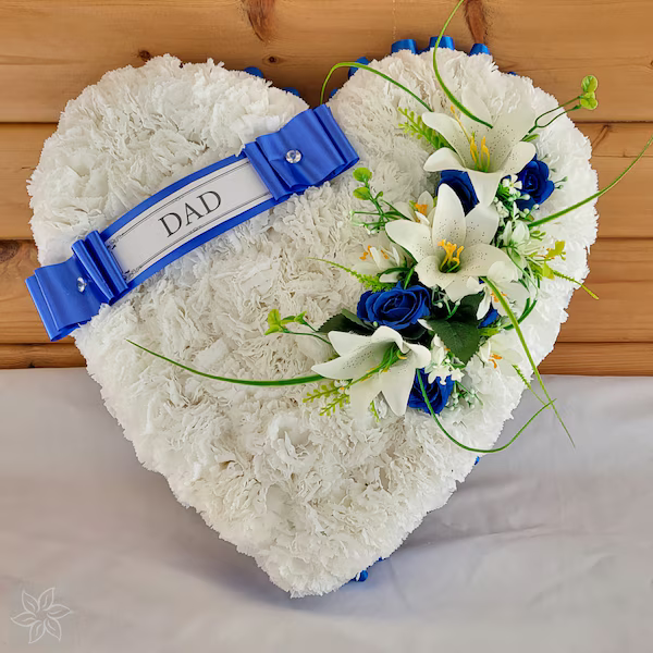 Single Heart silk funeral tribute in royal blue